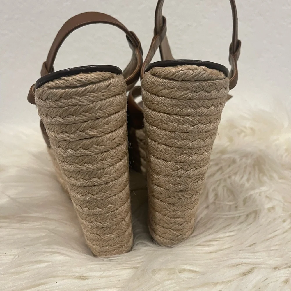 Valentino‎ Garavani Leather Espadrille Wedges Brown Bow Accents Wedge